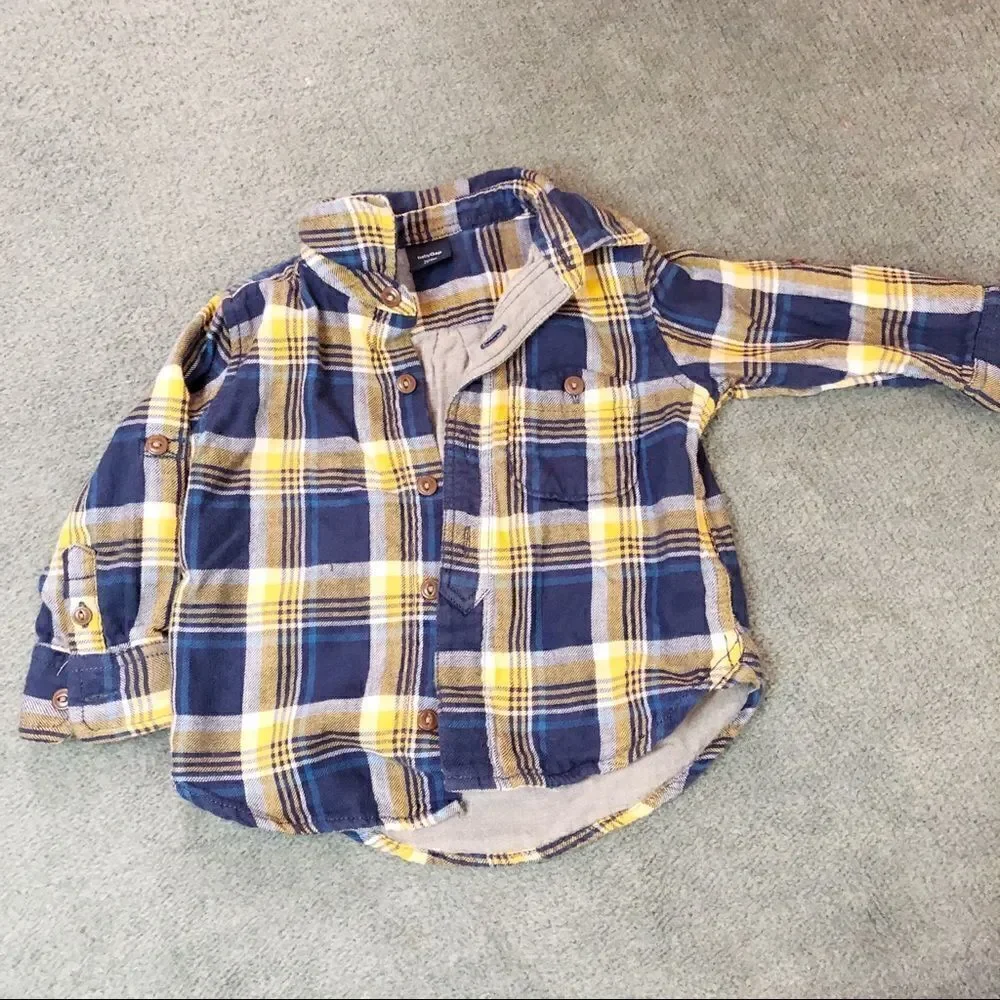 Baby Gap plaid shirt yellow blue and grey colors